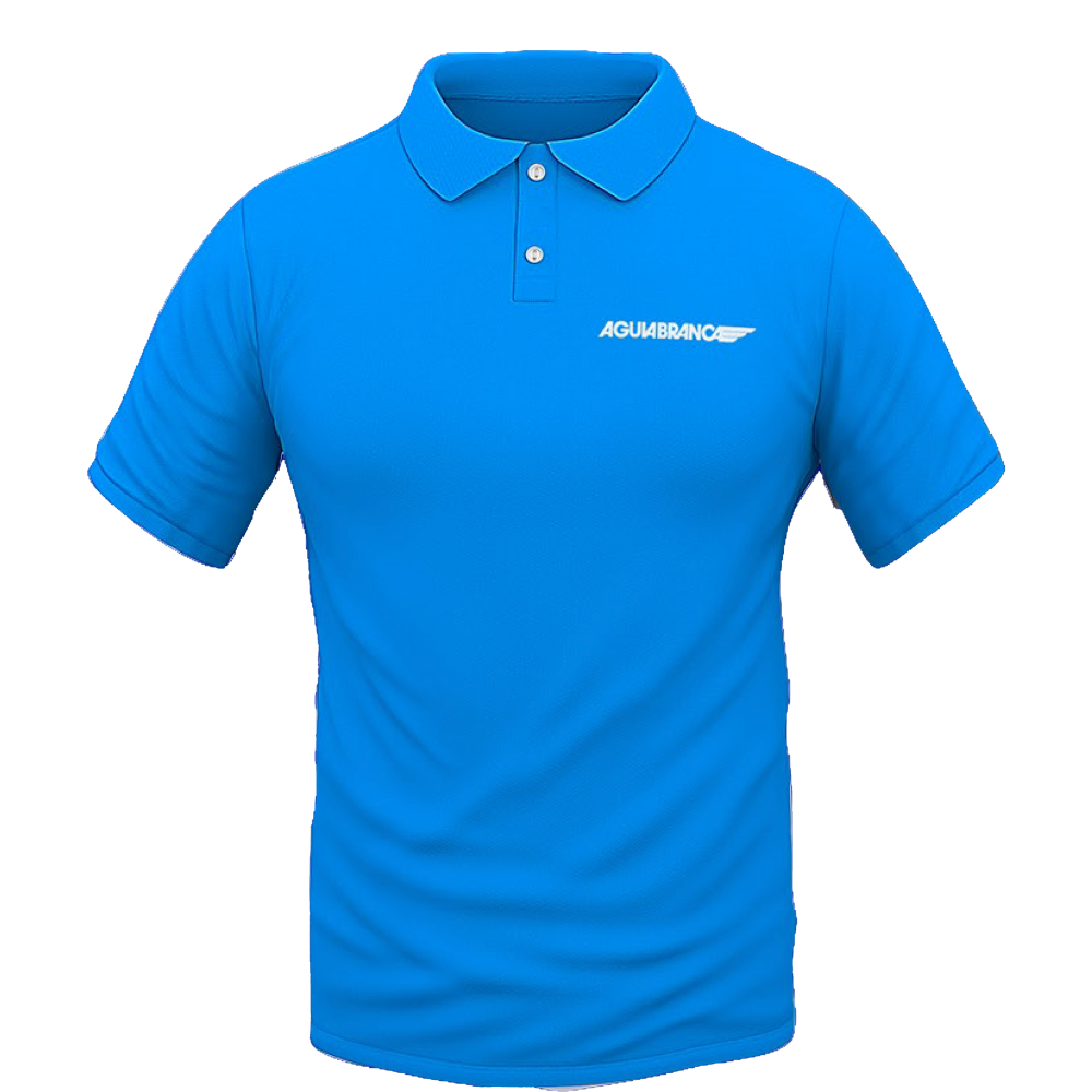 Camisa Polo Logo guia Branca Azul Celeste Masculina